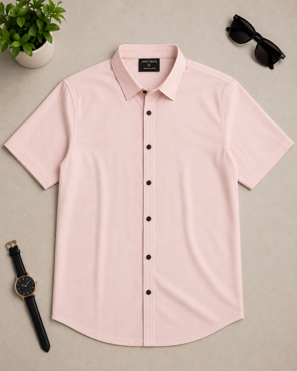 Blush Textured Short Sleeve Shirt – Jhatang