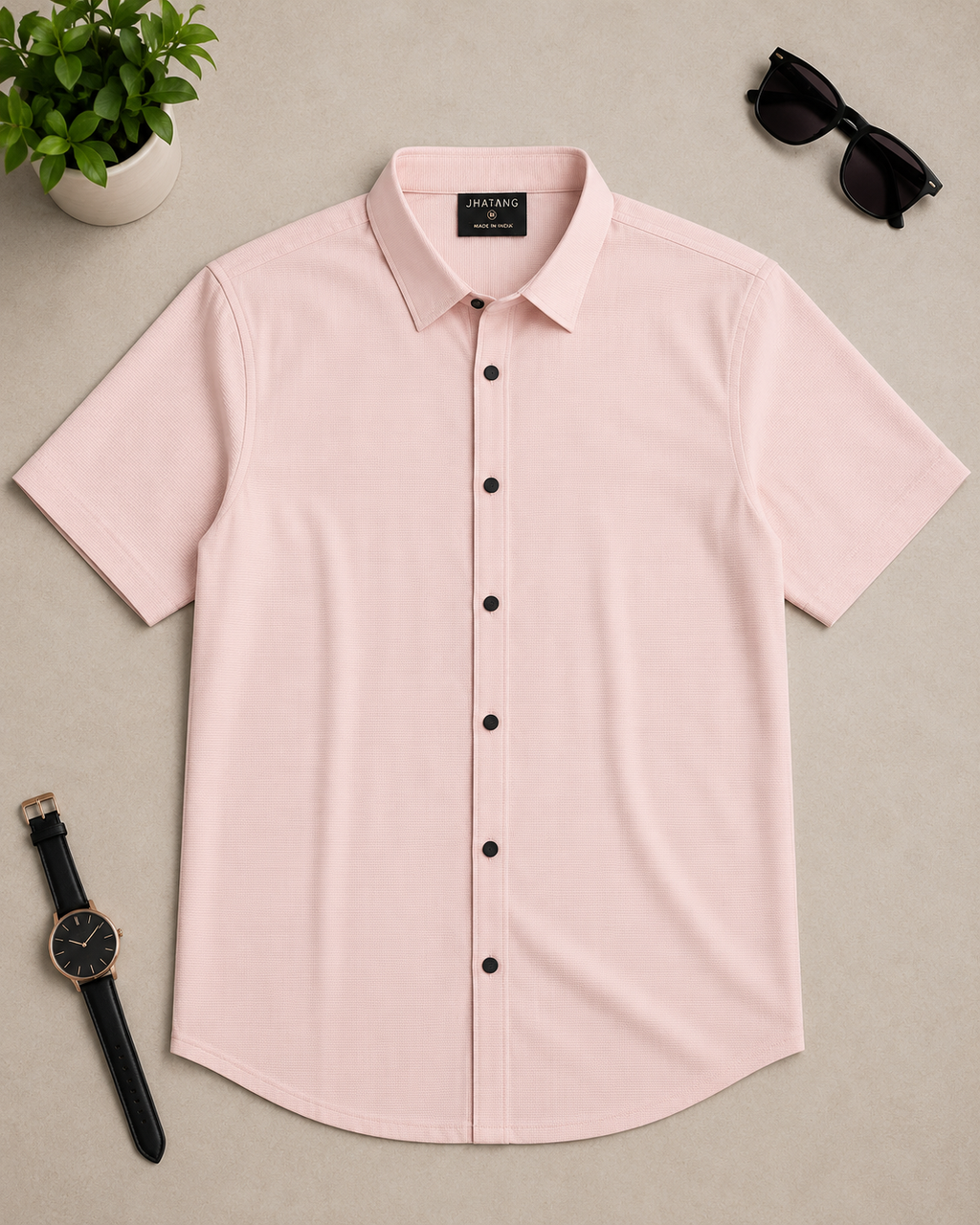 Blush Textured Short Sleeve Shirt