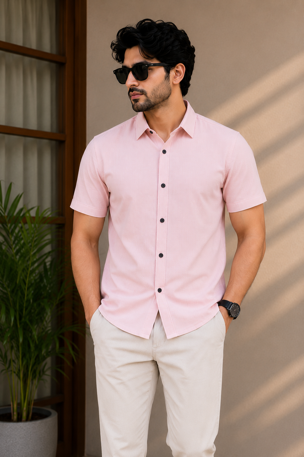 Blush Textured Short Sleeve Shirt