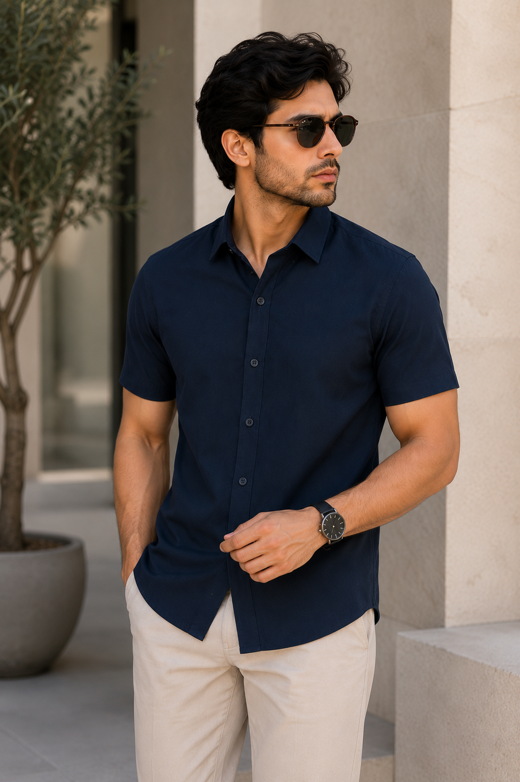 Midnight Textured Short Sleeve Shirt