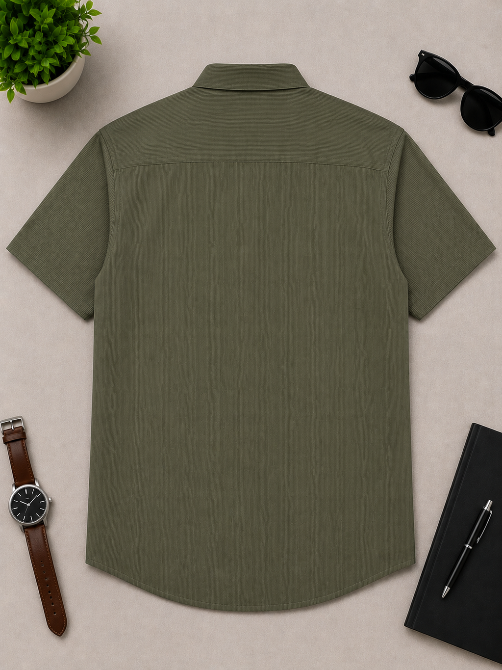 Olive Textured Short Sleeve Shirt