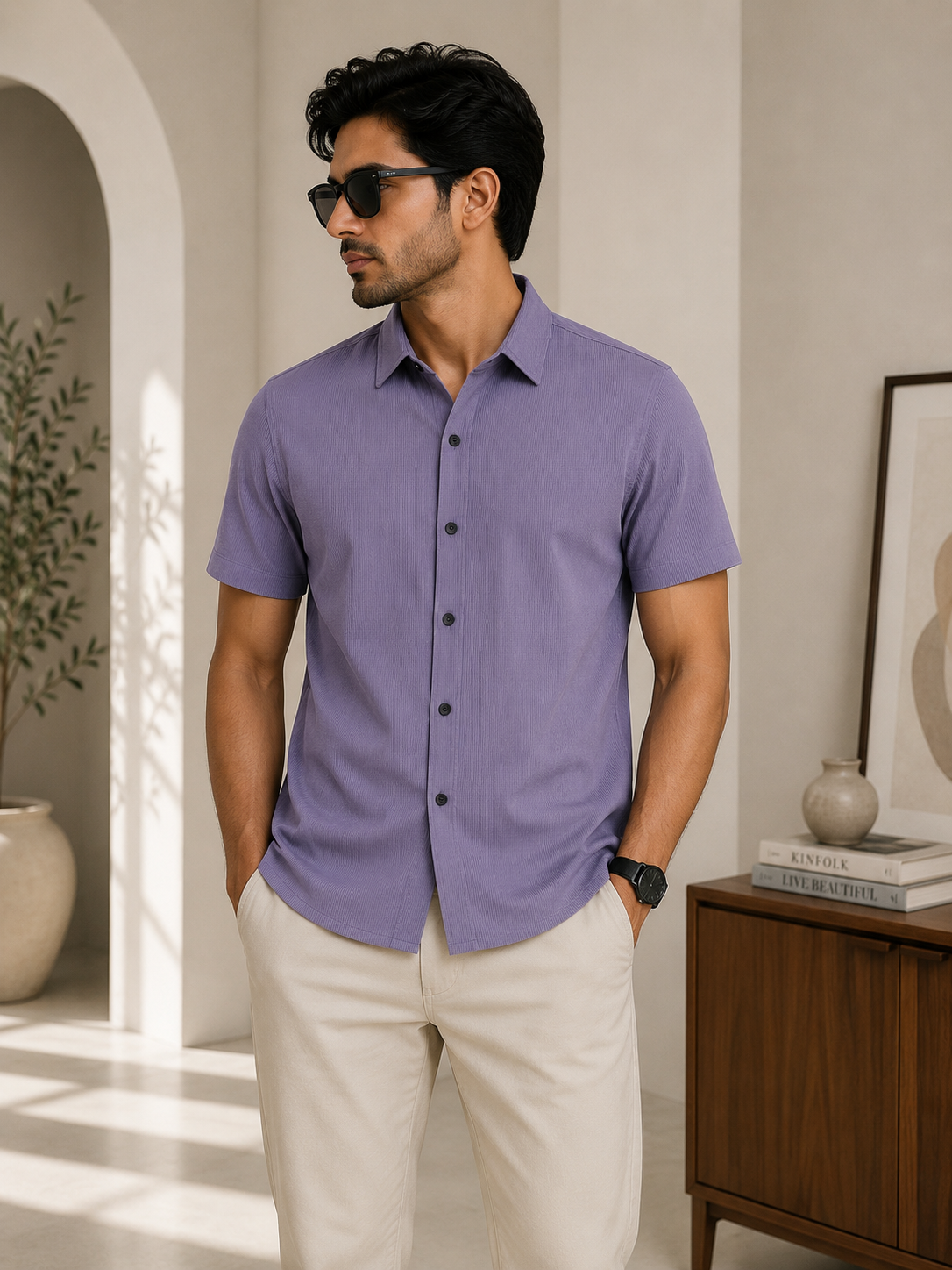 Lilac Textured Short Sleeve Shirt