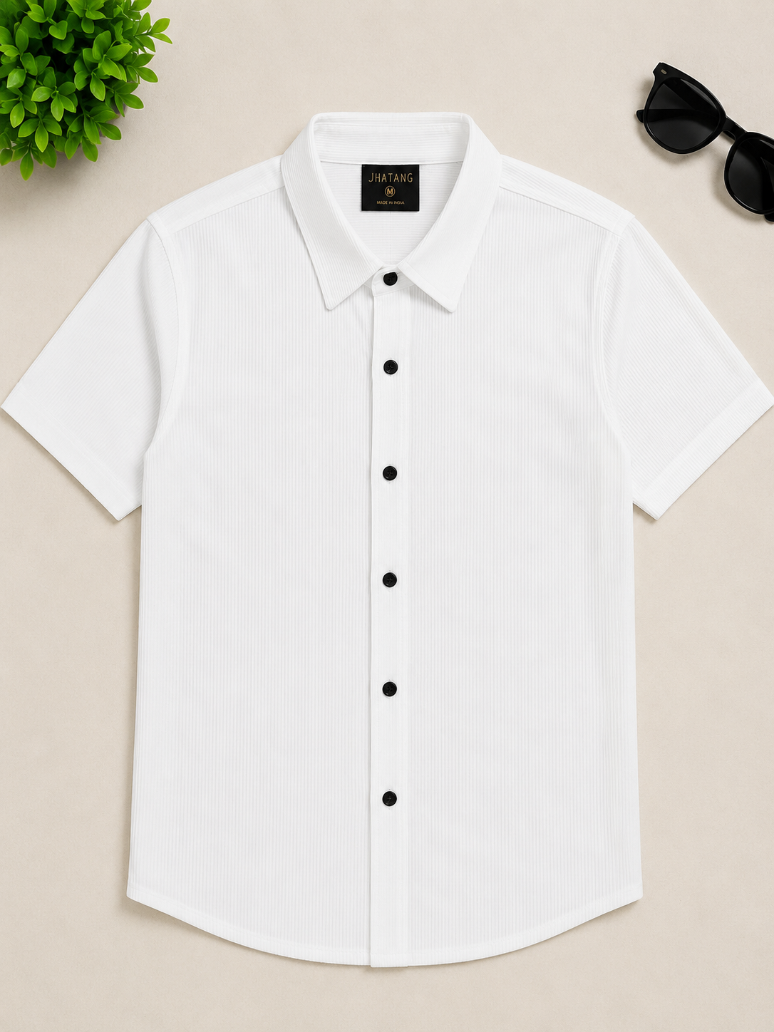 Ivory Textured Short Sleeve Shirt