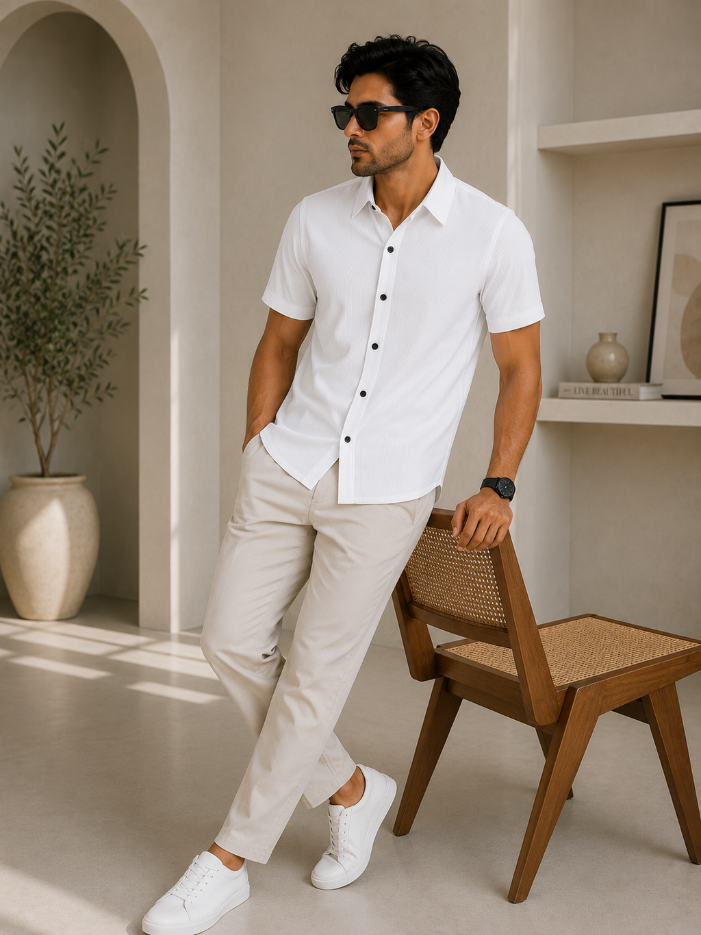Ivory Textured Short Sleeve Shirt