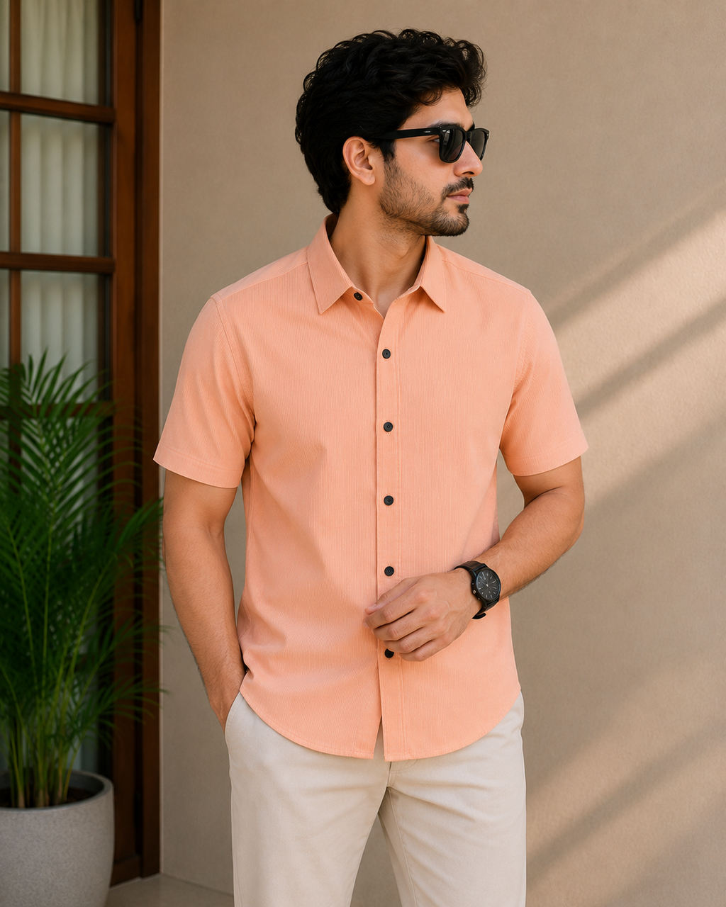Apricot Textured Short Sleeve Shirt