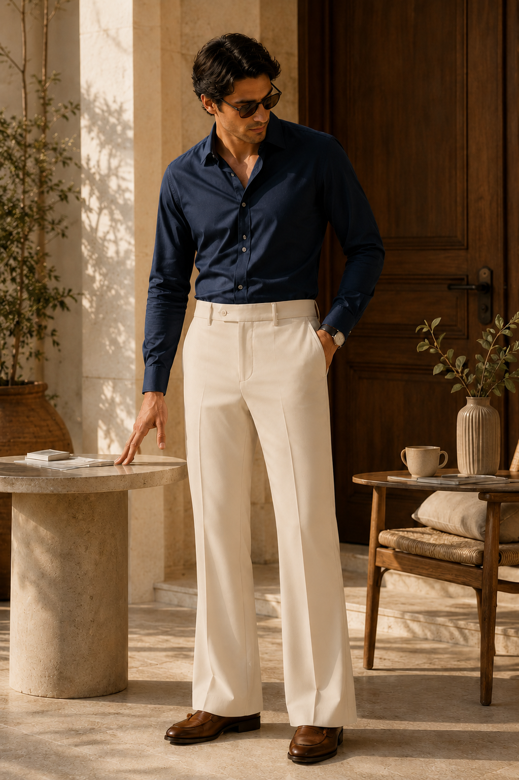 Light Sand Tailored Bootcut Trouser