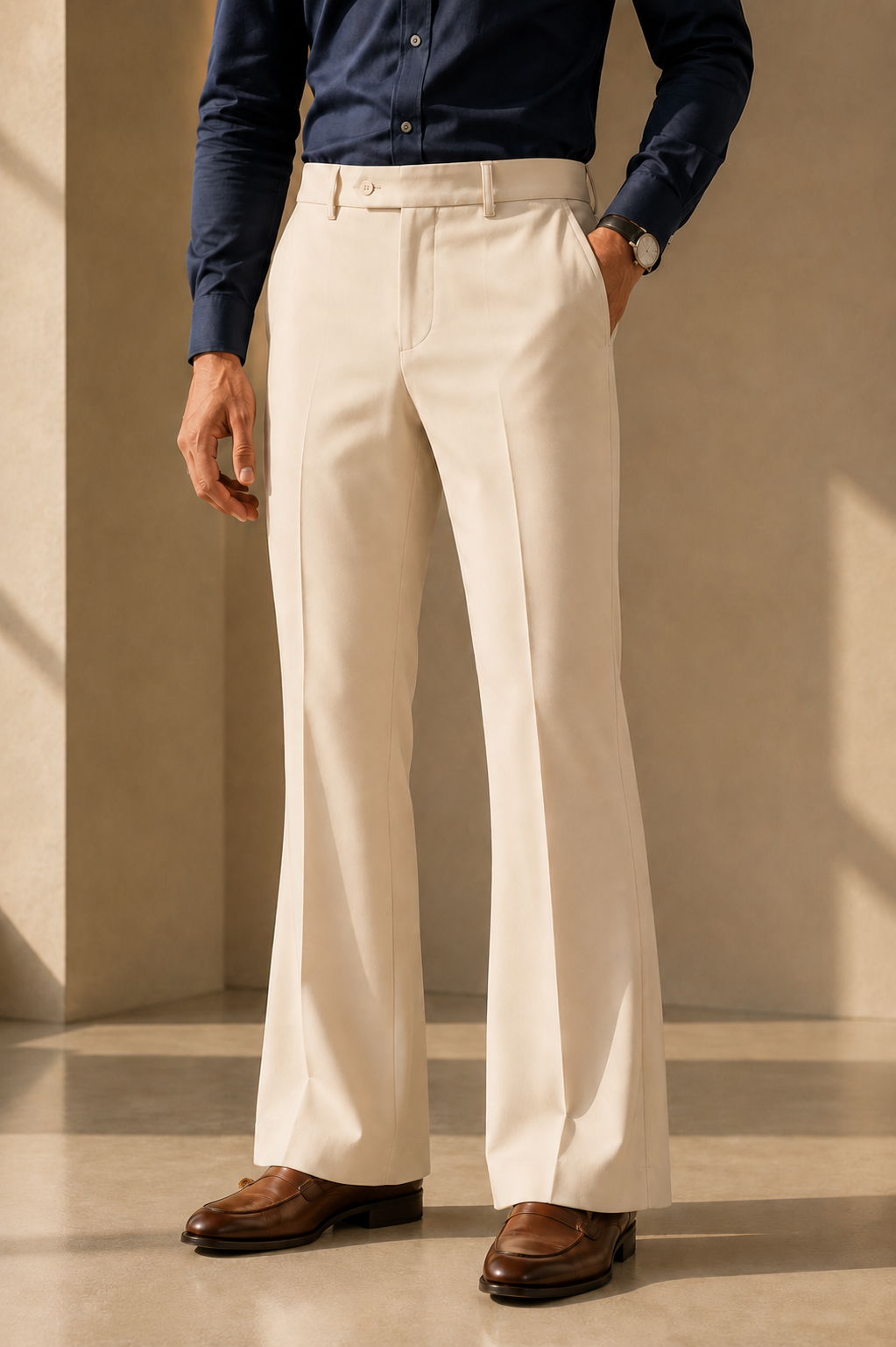 Light Sand Tailored Bootcut Trouser