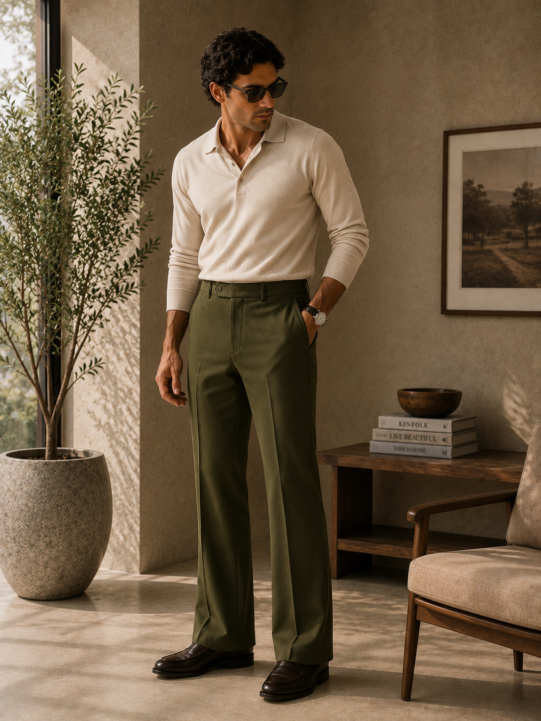 Olive Bootcut Trouser