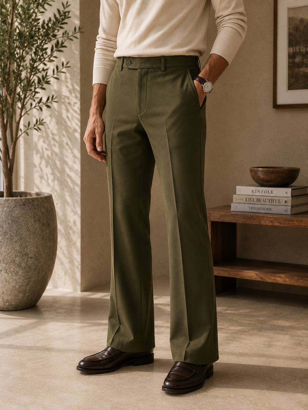 Olive Bootcut Trouser